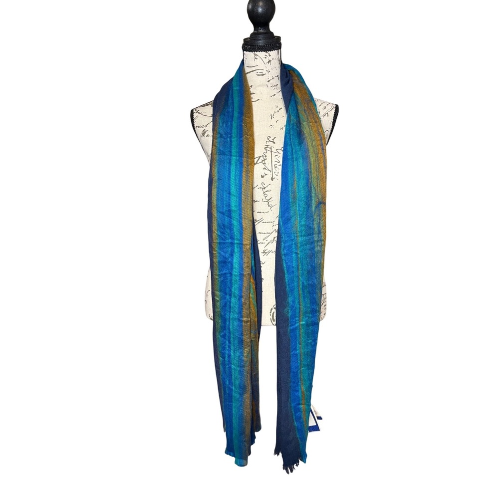 Avenue 9 Blue Multi Striped Scarf Women One Size‎ Lightweight Fringe Wrap